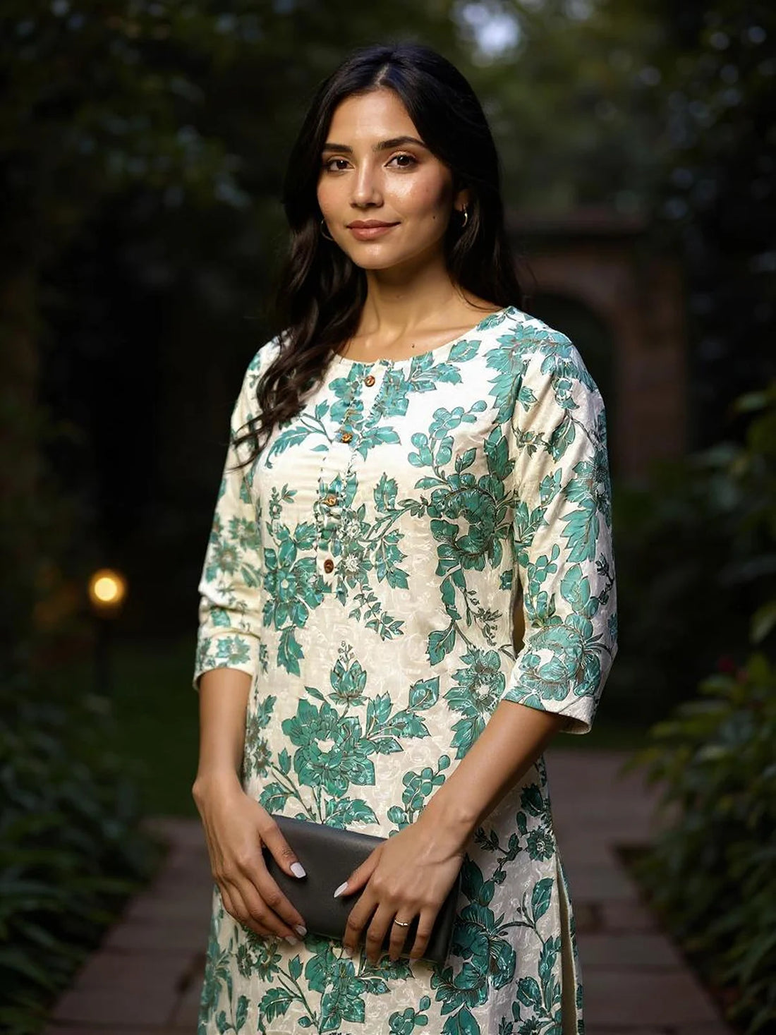 Buy Cotton Printed Straight Knee Length Kurta-Green