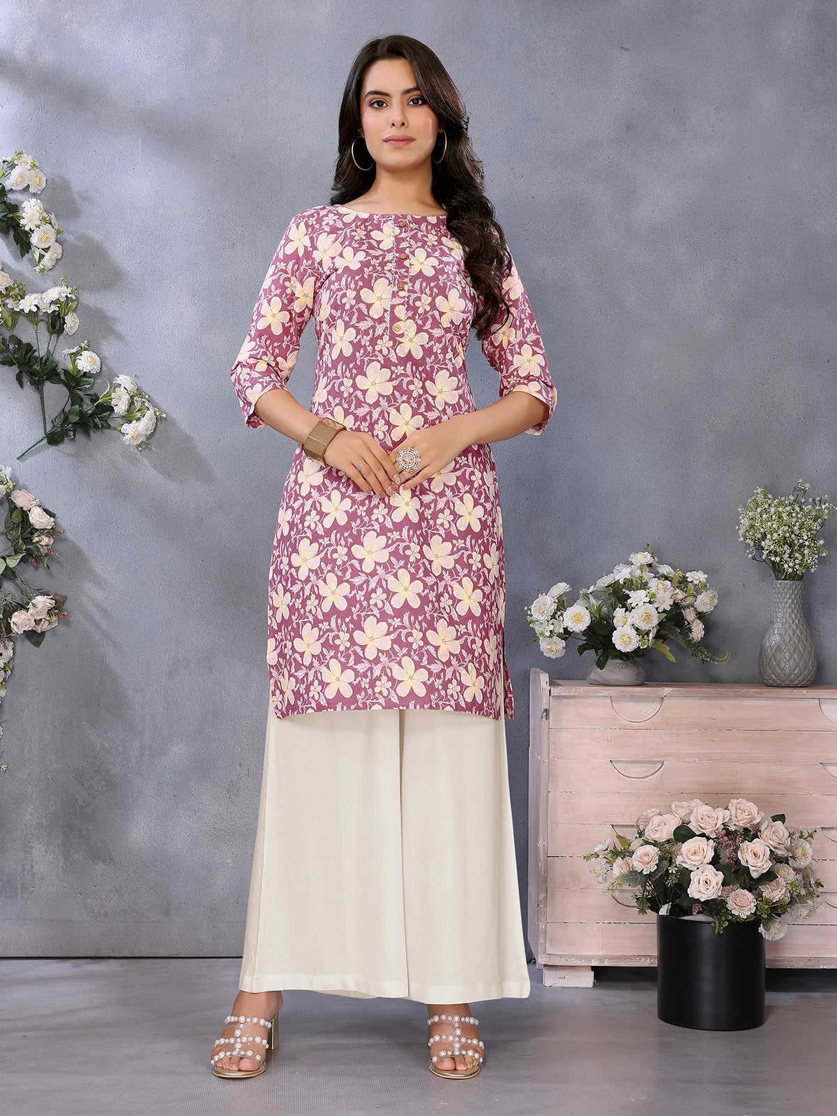 Buy Cotton Printed Straight Knee Length Kurta-Pink