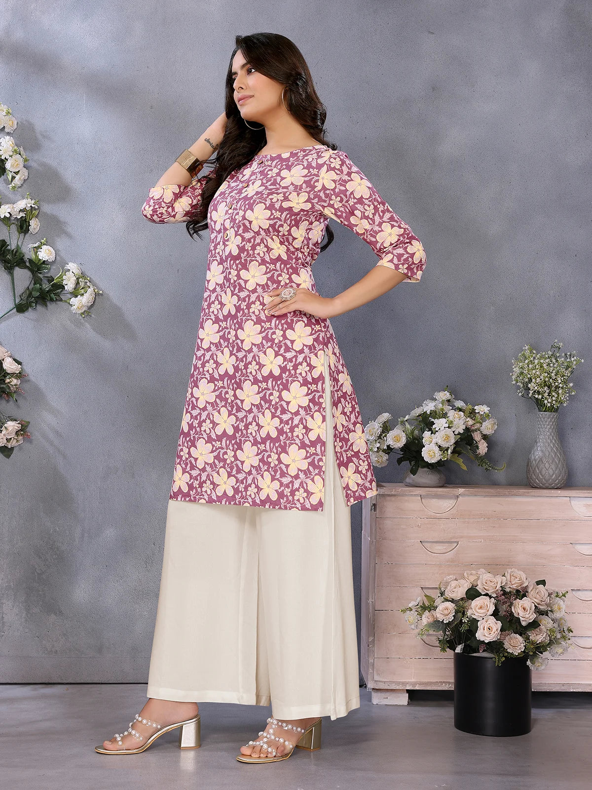 Buy Cotton Printed Straight Knee Length Kurta-Pink
