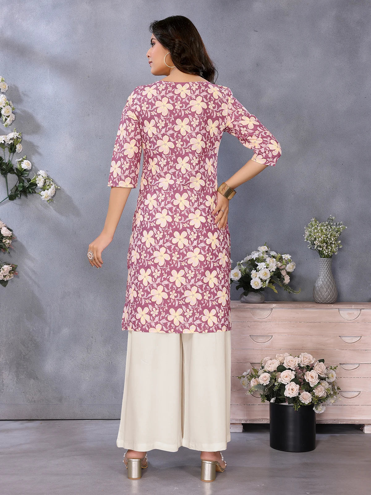 Buy Cotton Printed Straight Knee Length Kurta-Pink