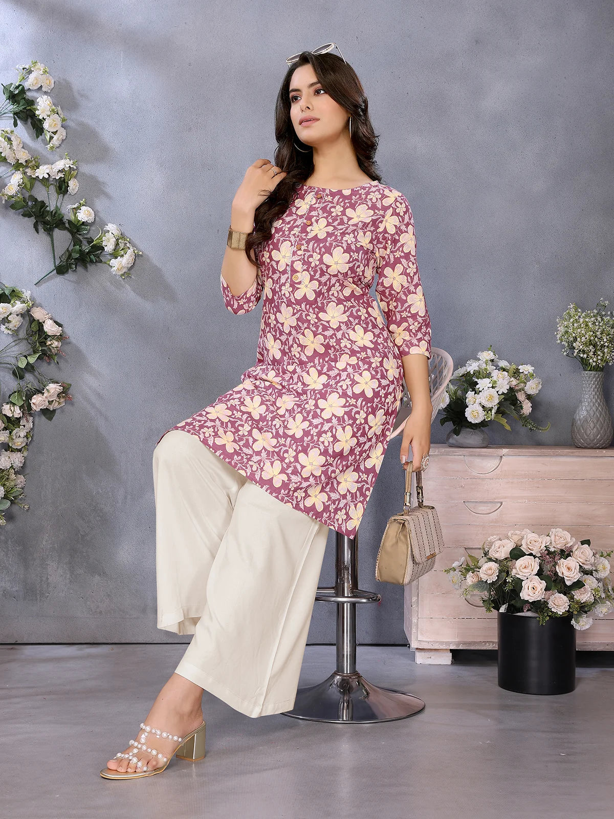 Buy Cotton Printed Straight Knee Length Kurta-Pink