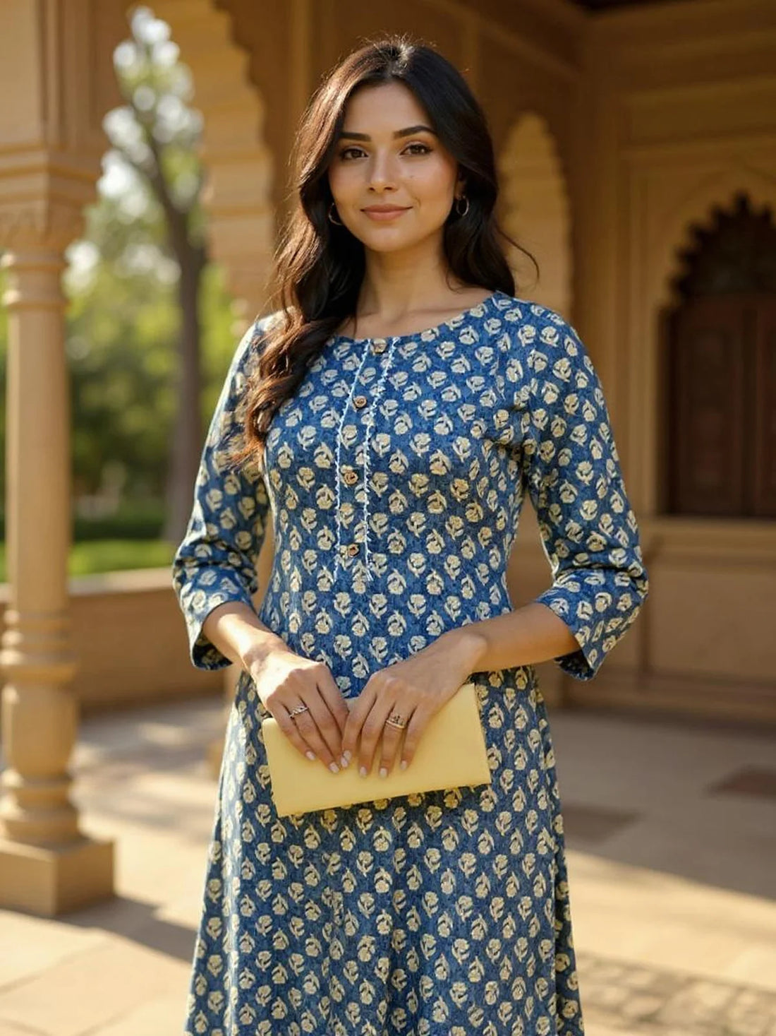 Buy Rayon Printed Straight Knee Length Kurta-Blue