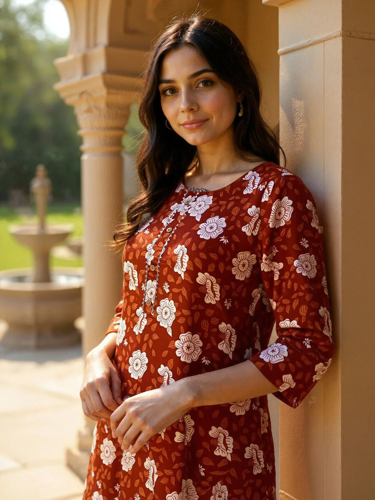 Buy Rayon Printed Straight Knee Length Straight Kurta-Rust