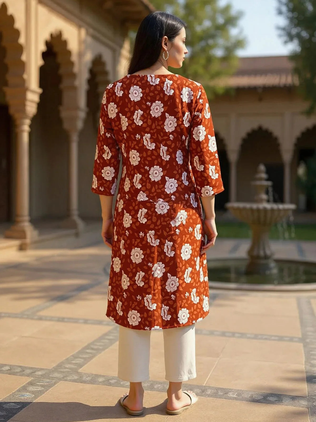 Buy Rayon Printed Straight Knee Length Straight Kurta-Rust