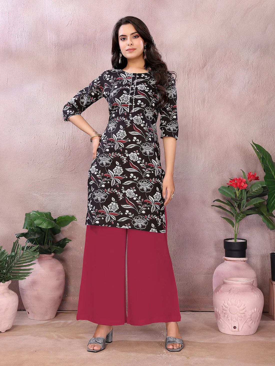 Buy Cotton Printed Straight Knee Length Kurta-Black