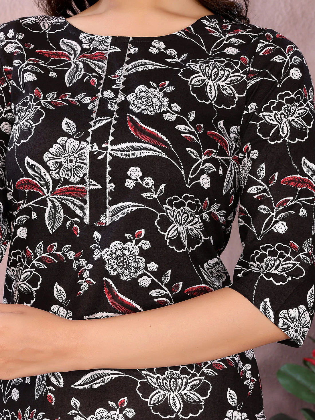 Buy Cotton Printed Straight Knee Length Kurta-Black