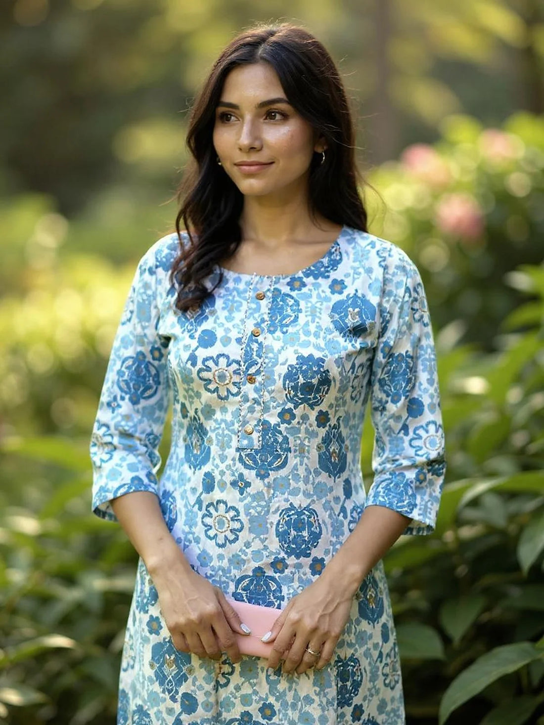 Buy Rayon Printed Straight Knee Length Kurta-Blue
