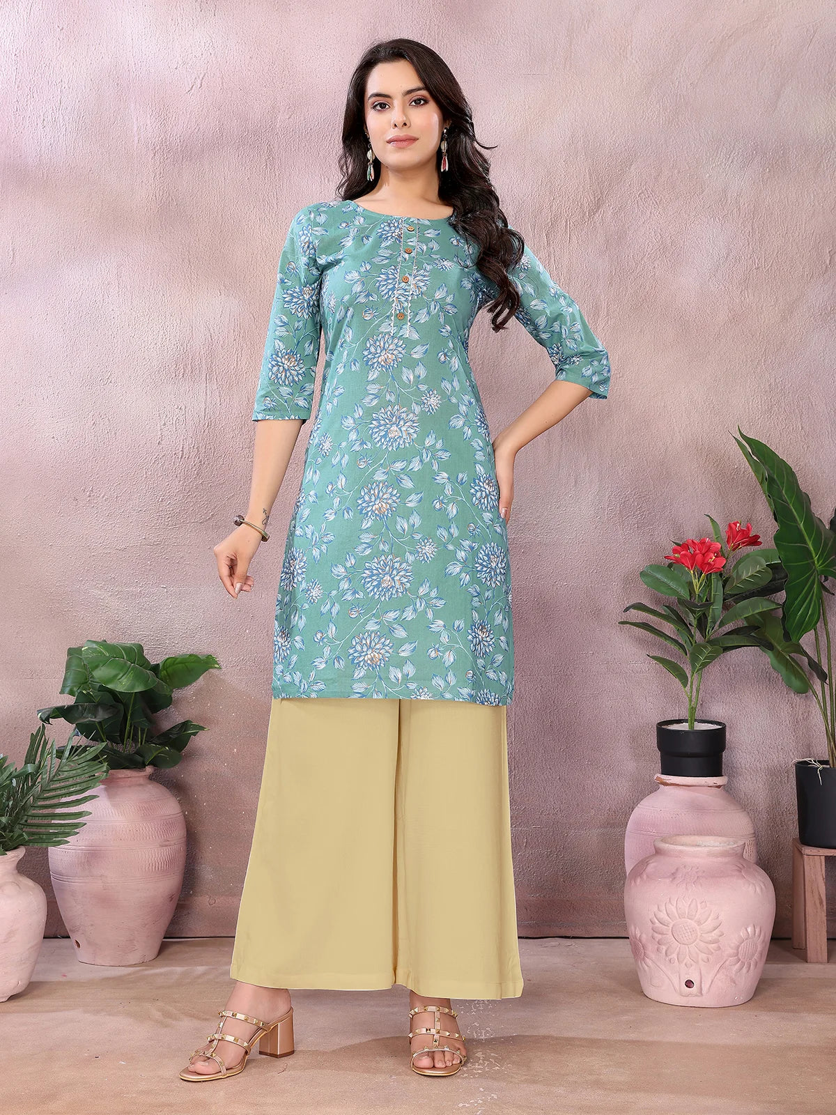 Buy Cotton Printed Straight Knee Length Kurta-Green