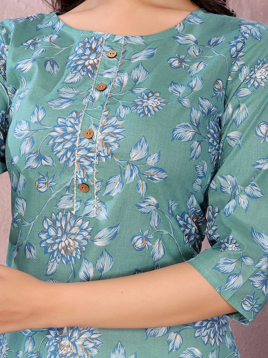 Buy Cotton Printed Straight Knee Length Kurta-Green