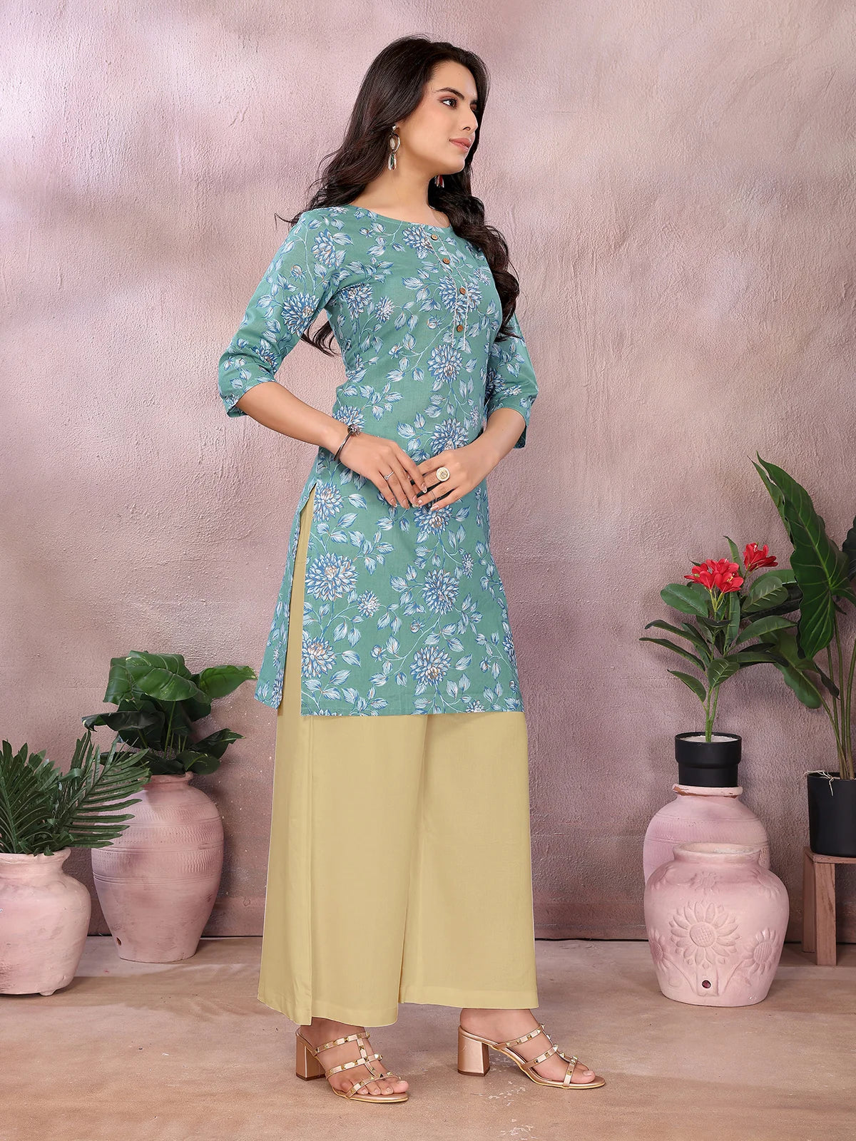Buy Cotton Printed Straight Knee Length Kurta-Green