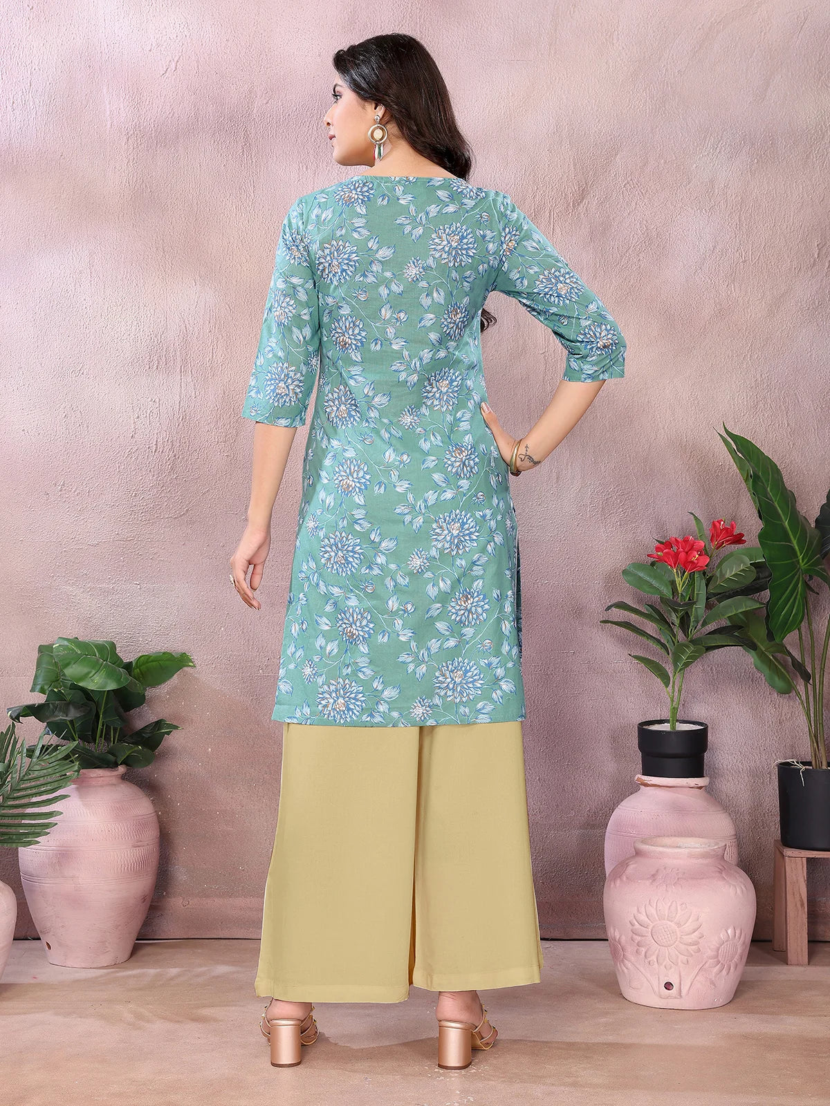 Buy Cotton Printed Straight Knee Length Kurta-Green