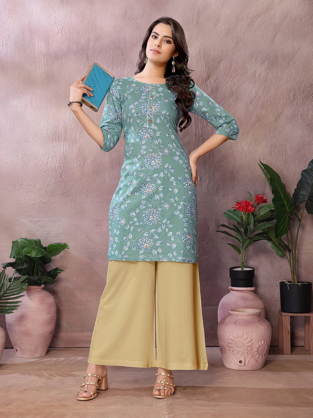 Buy Cotton Printed Straight Knee Length Kurta-Green
