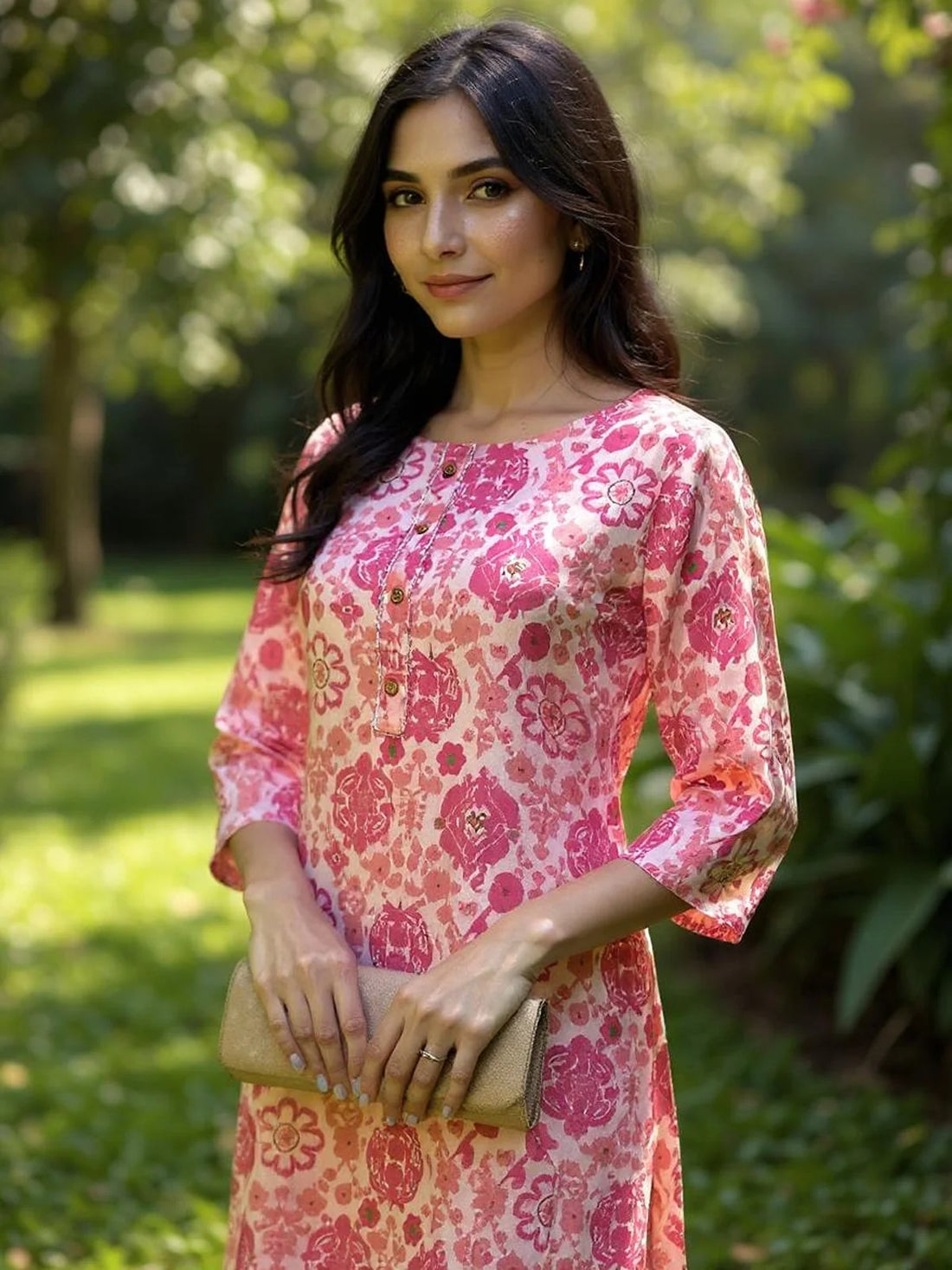 Buy Rayon Printed Straight Knee Length Kurta-Pink