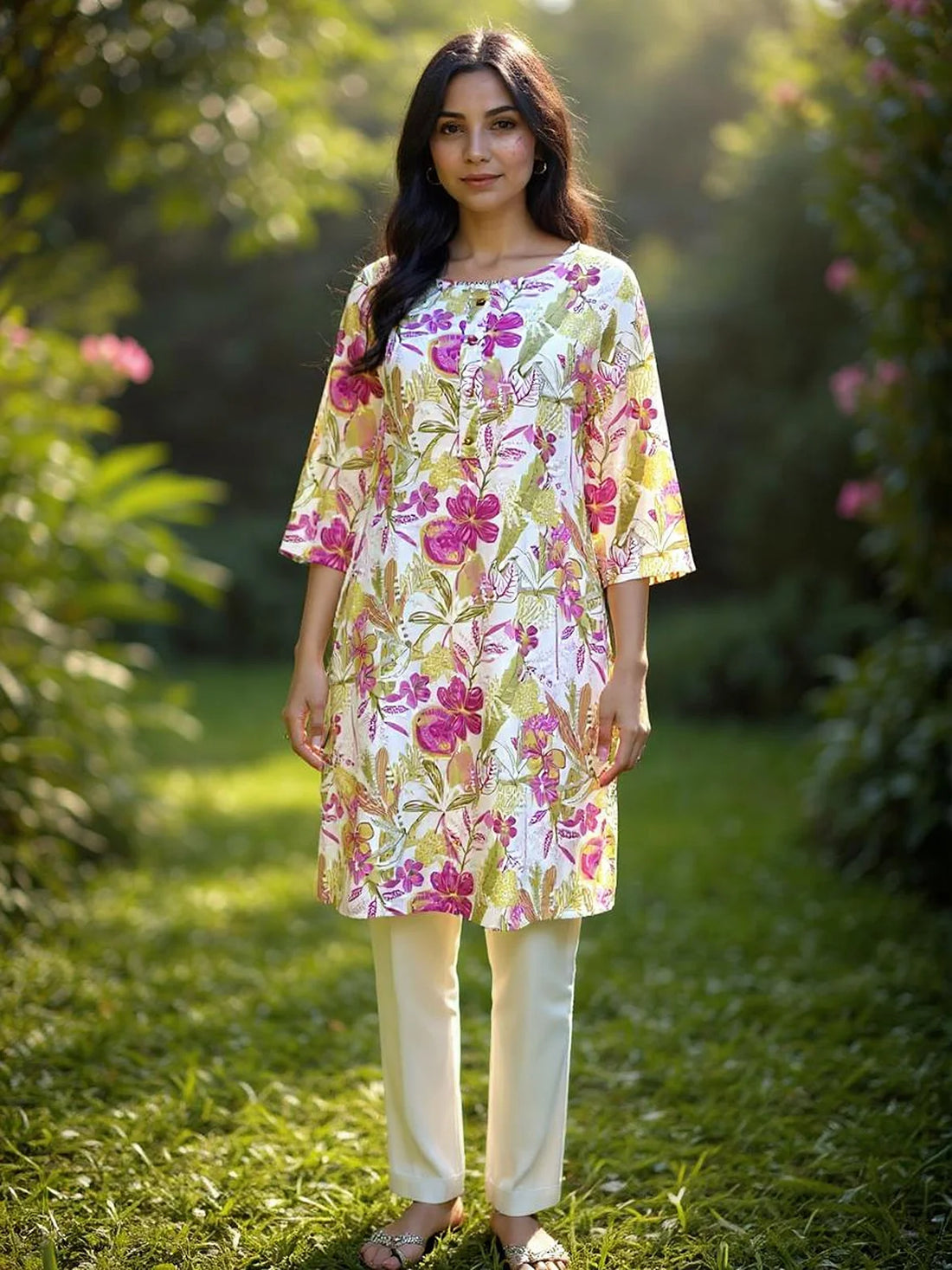 Buy Rayon Printed Straight Knee Length Kurta-Pink