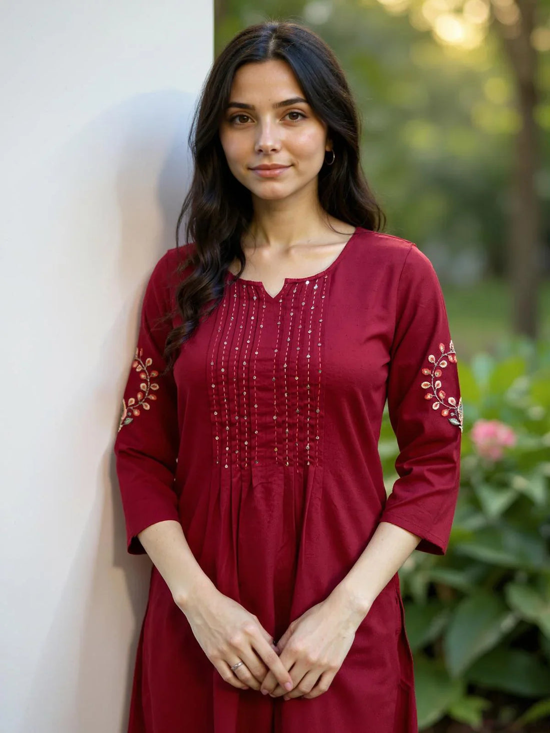 Buy Rayon Embroidered Straight Calf Length Kurta-Maroon