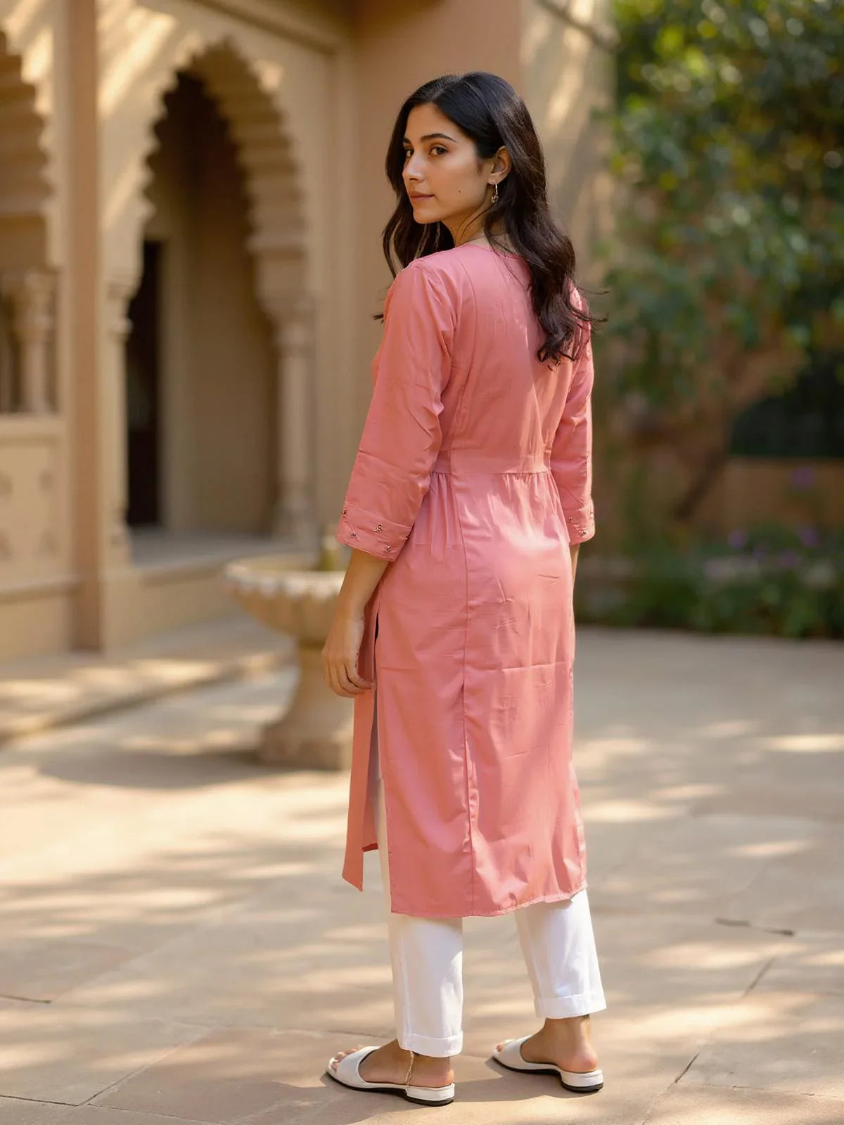 Buy Rayon Embroidered Straight Calf Length Kurta-Pink