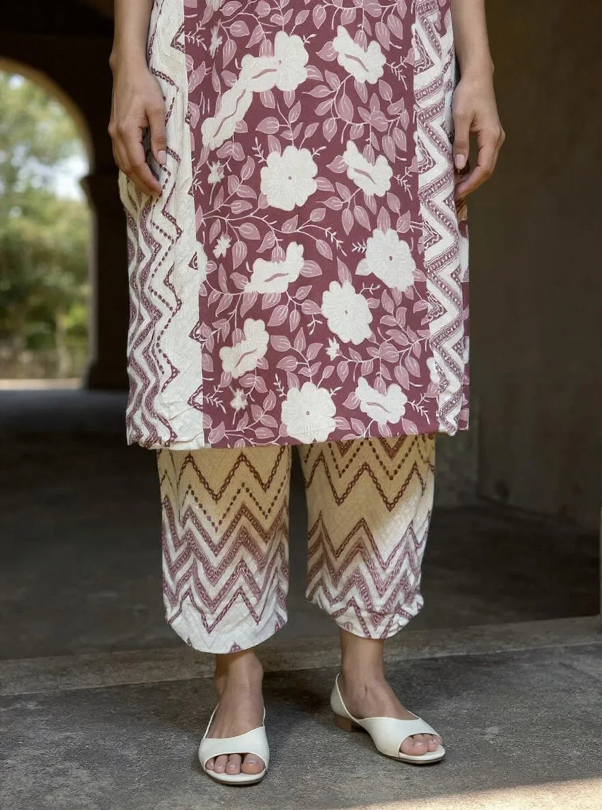 Buy Rayon Printed Straight Calf Length Kurta with Pant-Mauve