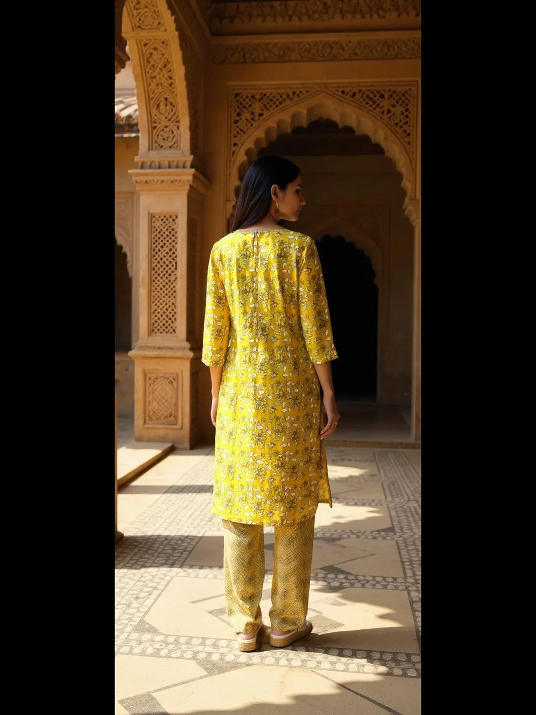 Buy Rayon Embroidered Straight Calf Length Kurta with Pant-Yellow