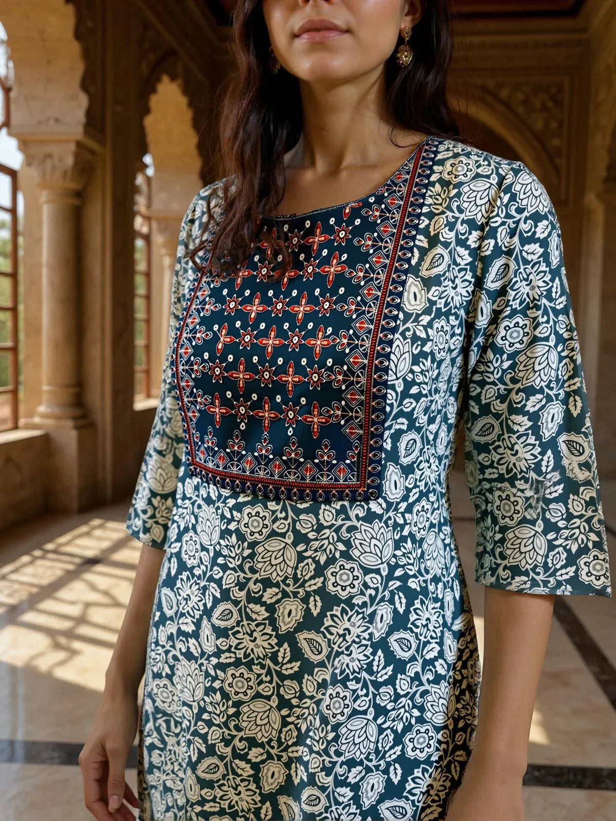 Buy Rayon Embroidered Straight Calf Length Kurta with Pant and Dupatta-Grey