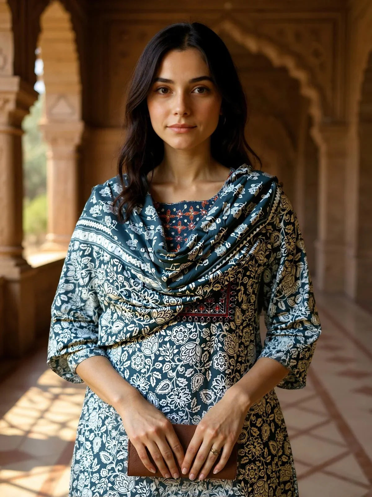 Buy Rayon Embroidered Straight Calf Length Kurta with Pant and Dupatta-Grey