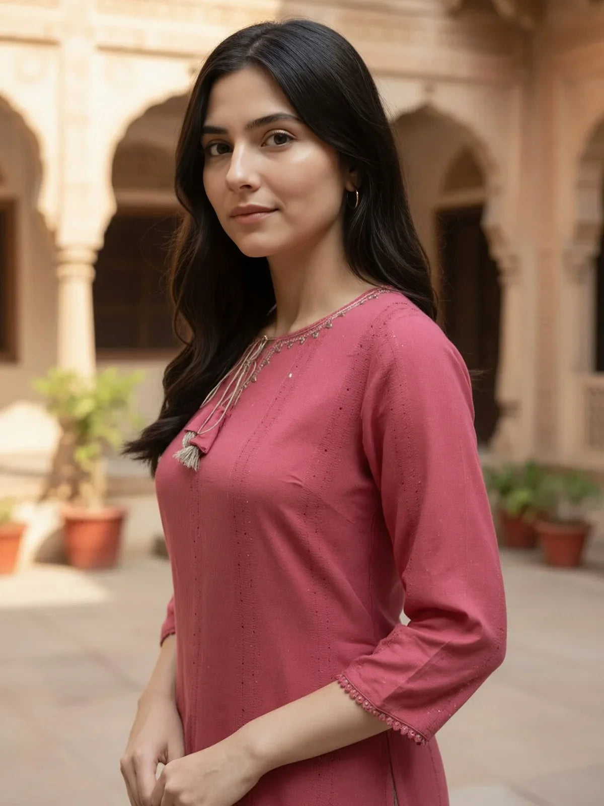 Buy Cotton Embroidered Straight Calf Length Kurta-Pink