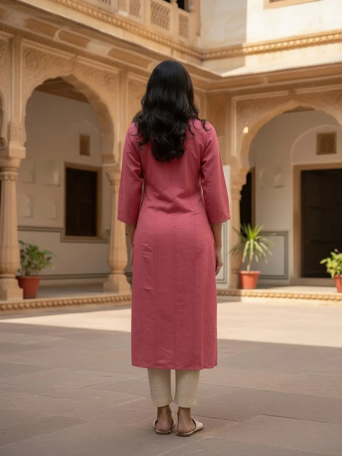 Buy Cotton Embroidered Straight Calf Length Kurta-Pink