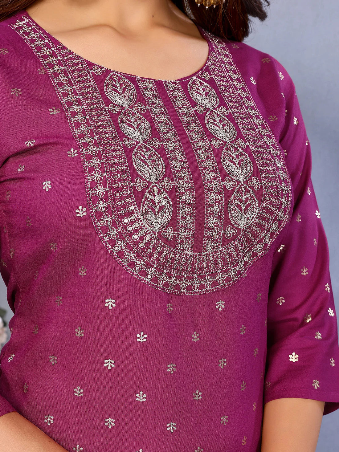 Buy Viscose Embroidered Straight Calf Length Kurta-Wine