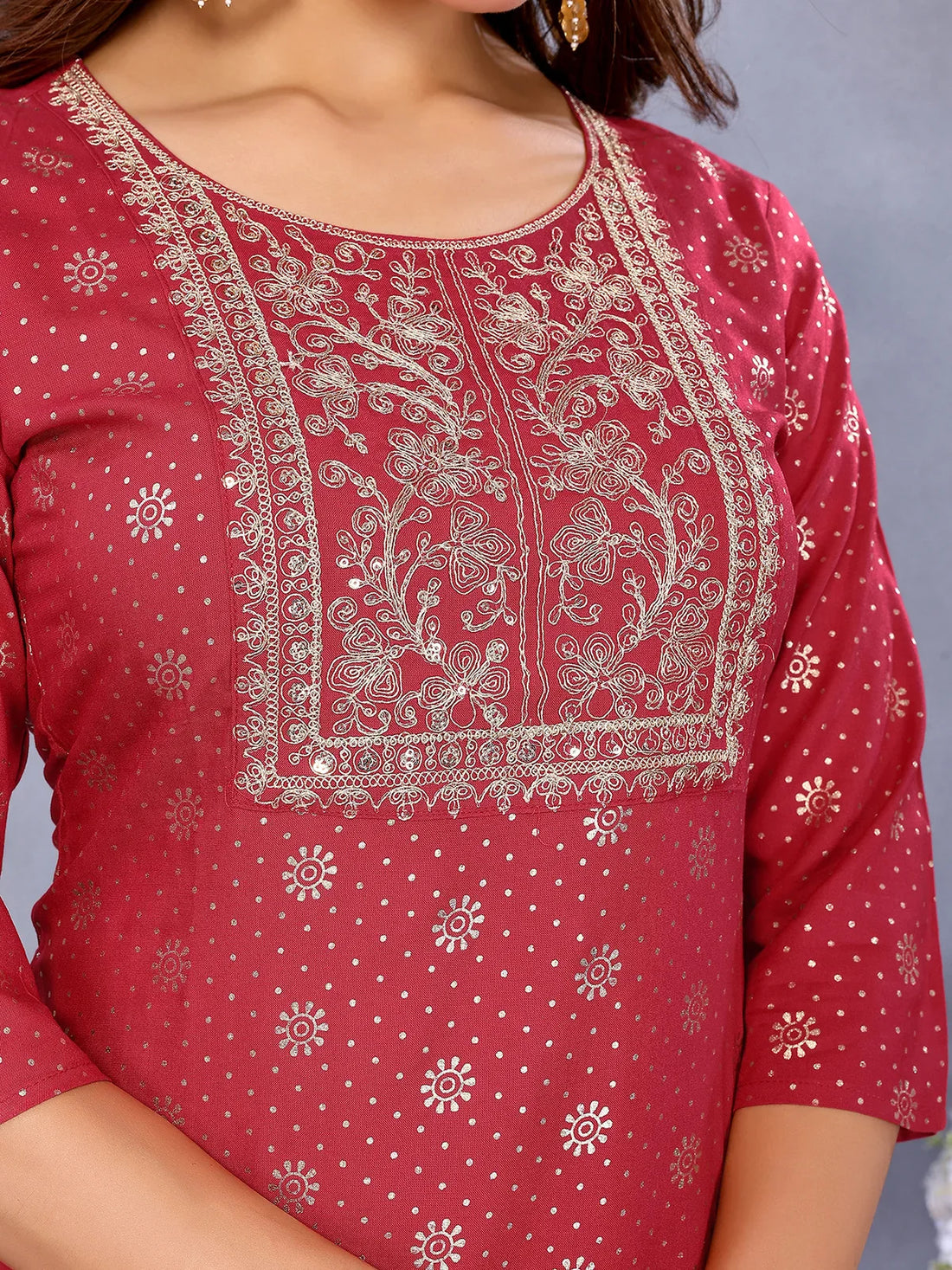 Buy Viscose Embroidered Straight Calf Length Kurta-Maroon
