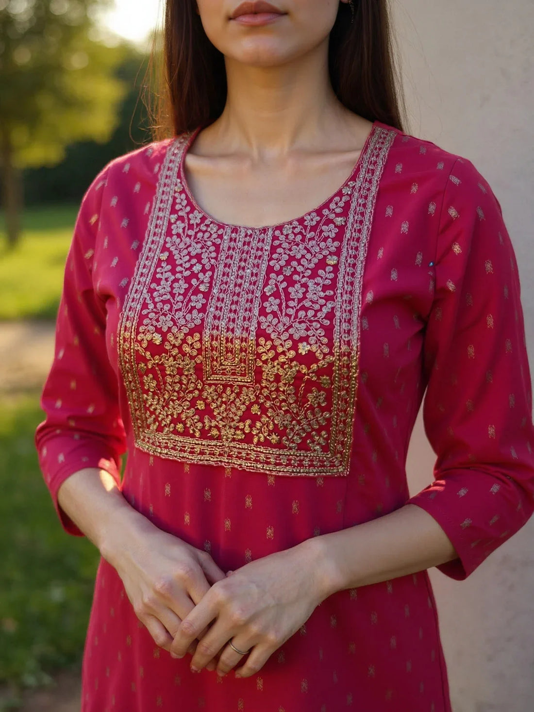 Buy Viscose Embroidered Straight Calf Length Kurta-Pink