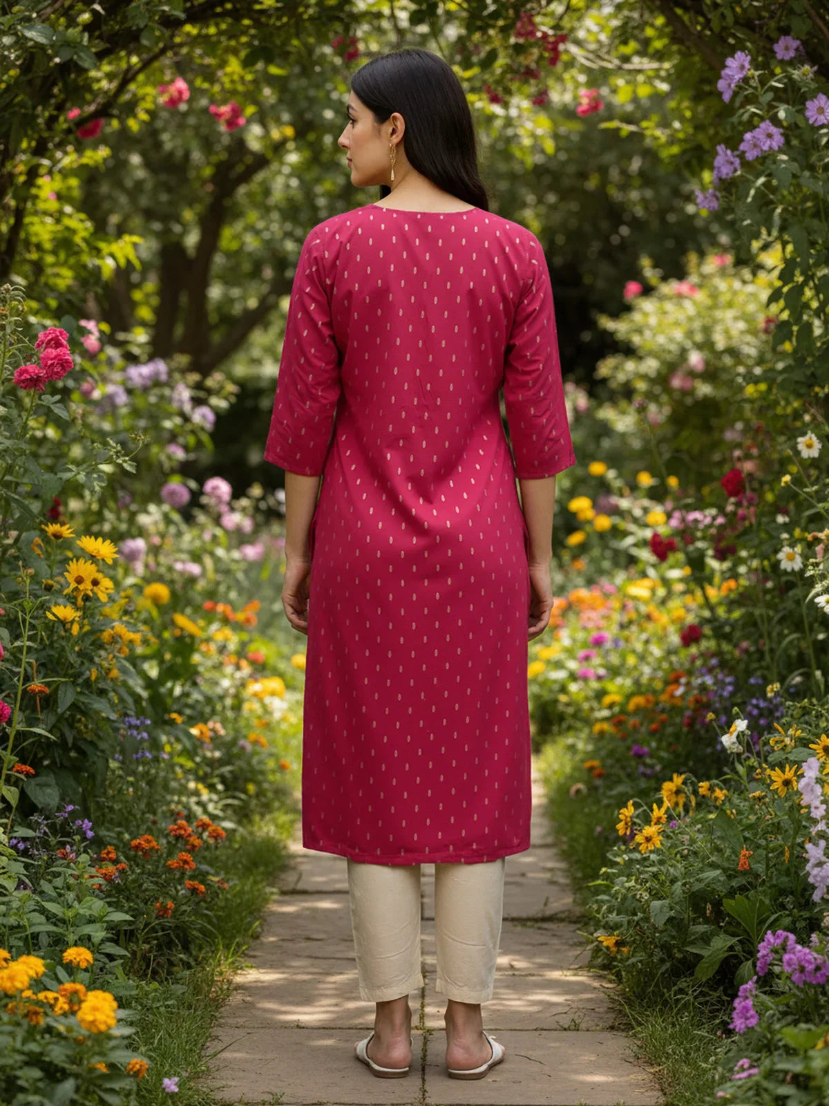 Buy Viscose Embroidered Straight Calf Length Kurta-Pink