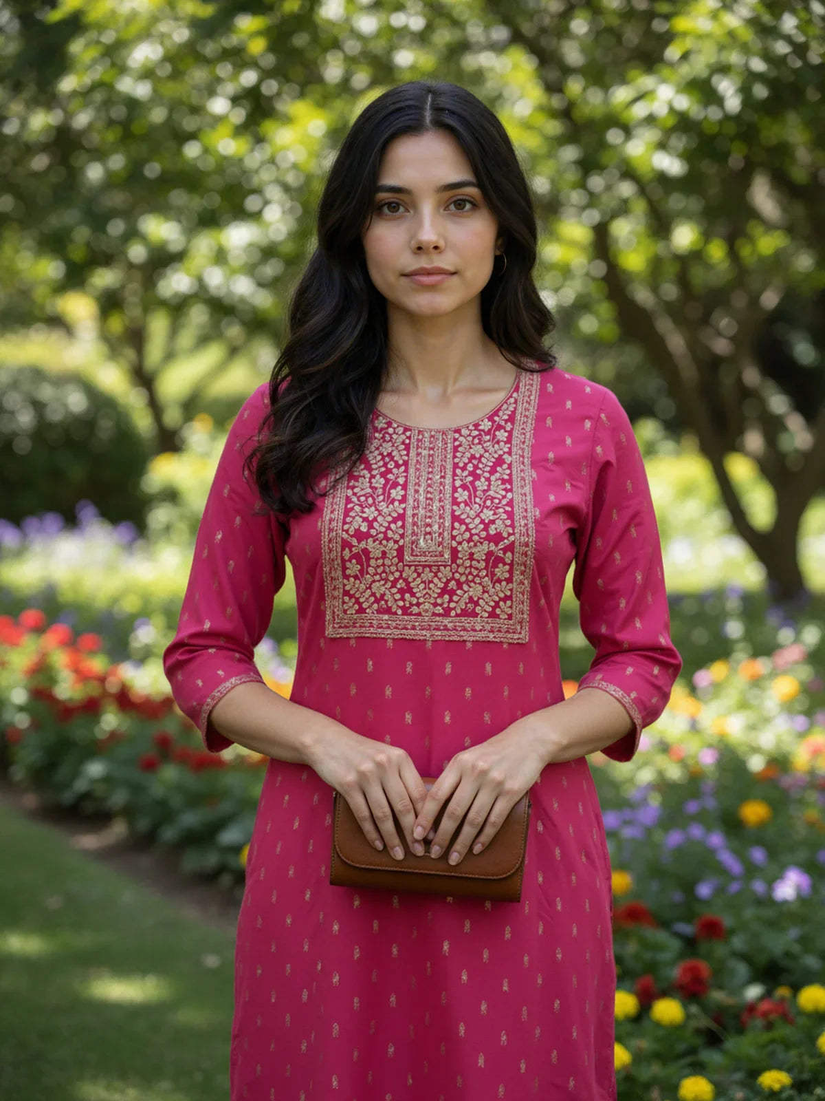 Buy Viscose Embroidered Straight Calf Length Kurta-Pink