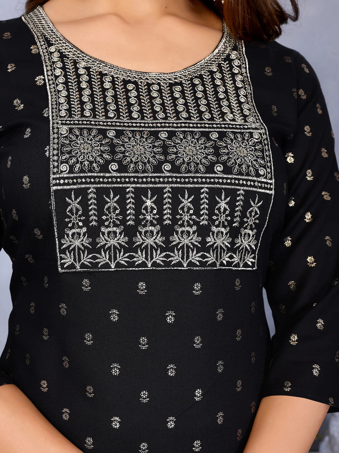 Buy Viscose Embroidered Straight Calf Length Kurta-Black