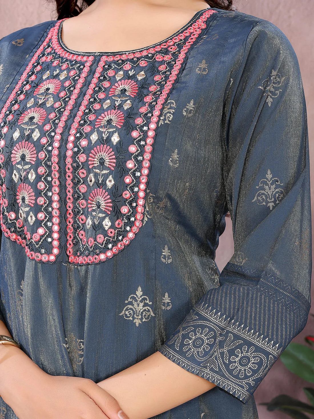 Buy Viscose Poly Printed Anarkali Calf Length Kurta-Grey