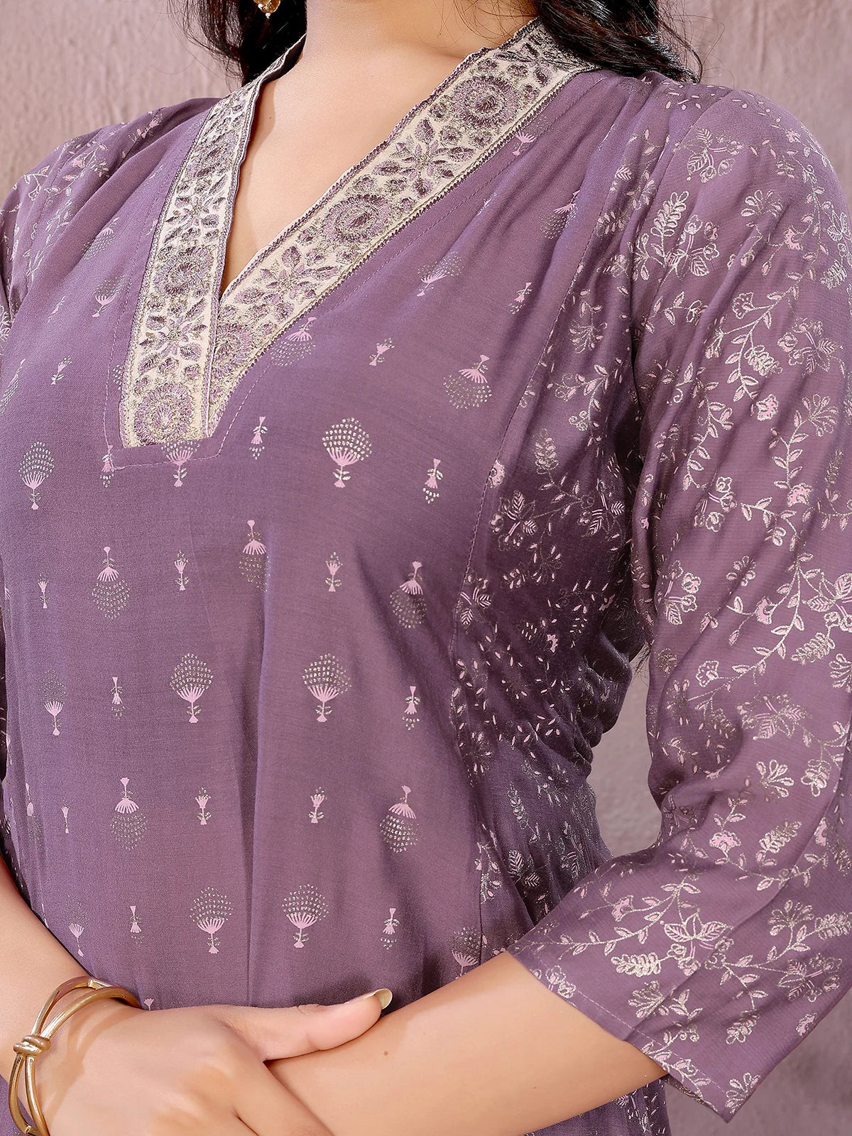 Buy Viscose Poly Printed Flared Calf Length Kurta-Purple