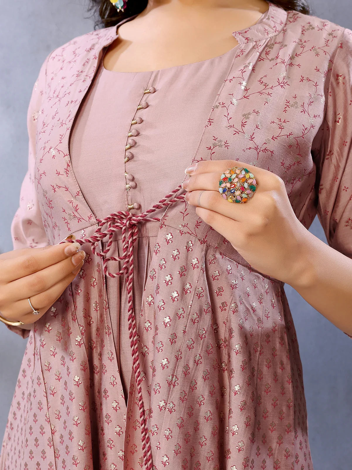 Buy Viscose Poly Printed Anarkali Calf Length Kurta-Mauve