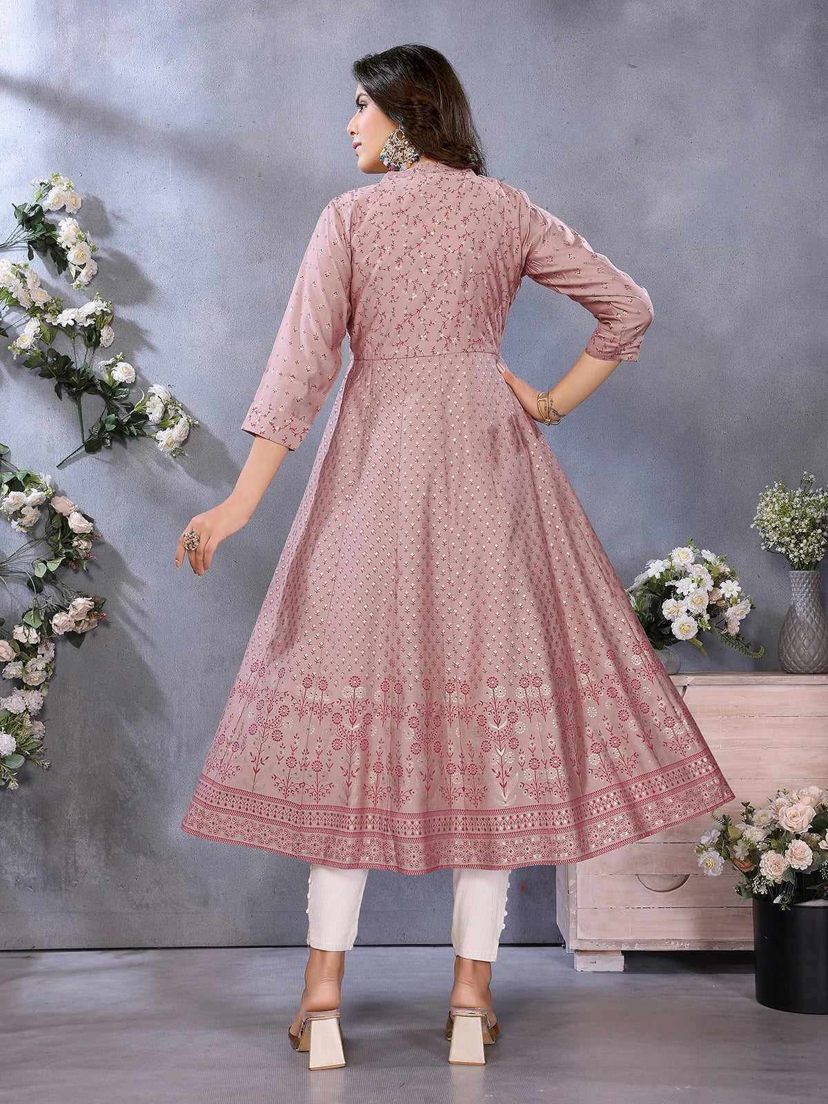 Buy Viscose Poly Printed Anarkali Calf Length Kurta-Mauve