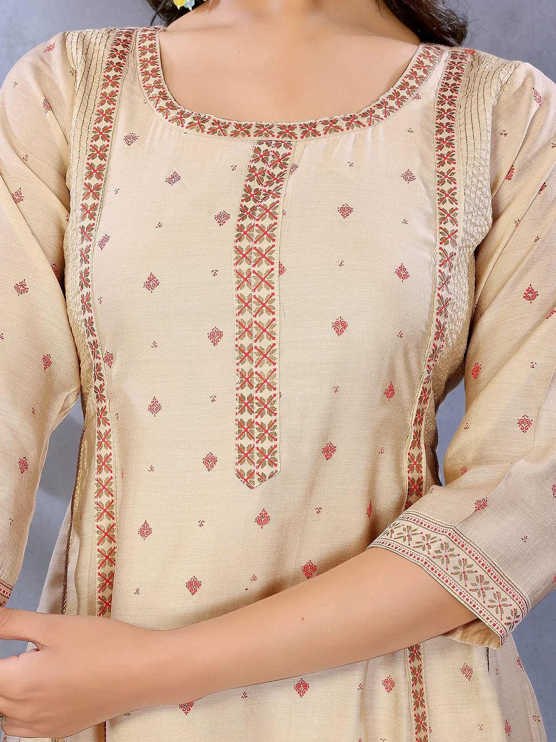 Buy Viscose Poly Printed Flared Calf Length Kurta-Off White