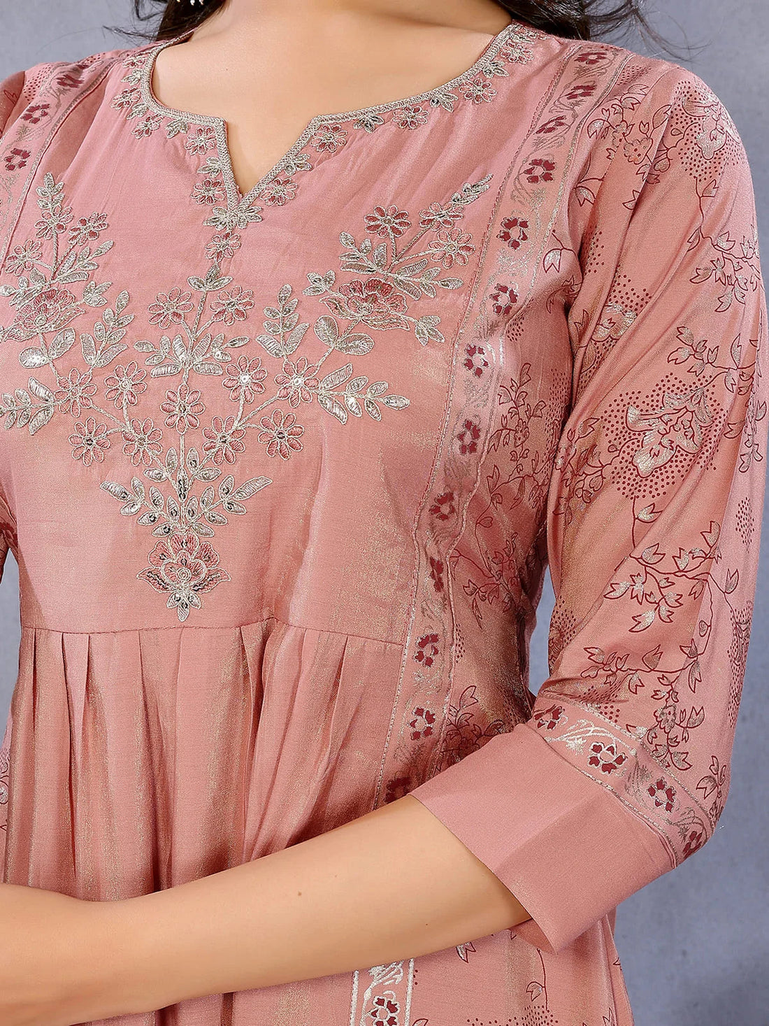 Buy Viscose Poly Printed Anarkali Calf Length Kurta-Peach