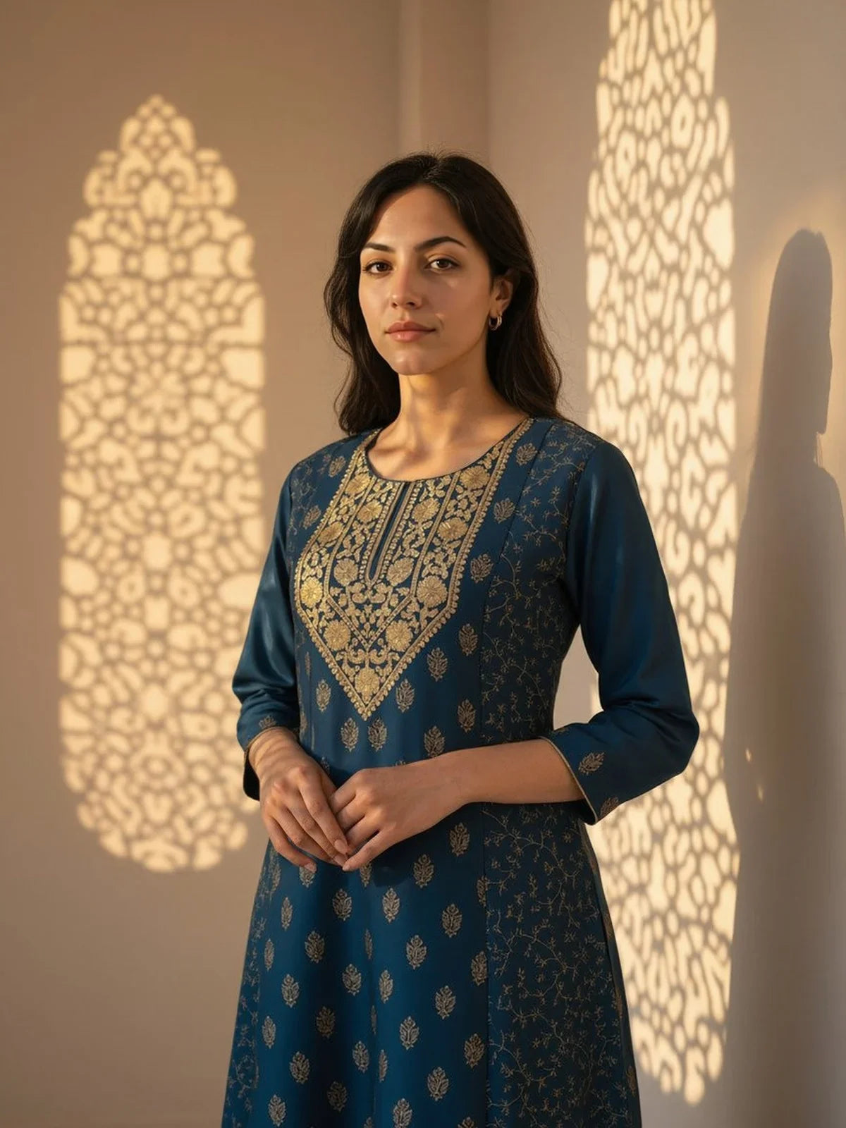 Buy Poly Viscose Embroidered Anarkali Calf Length Kurta-Teal