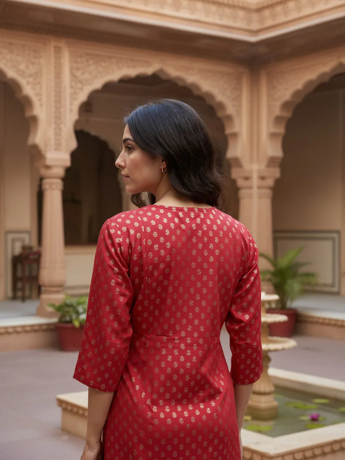 Buy Viscose Rayon EmbroideStraight Calf Length Kurta-Red