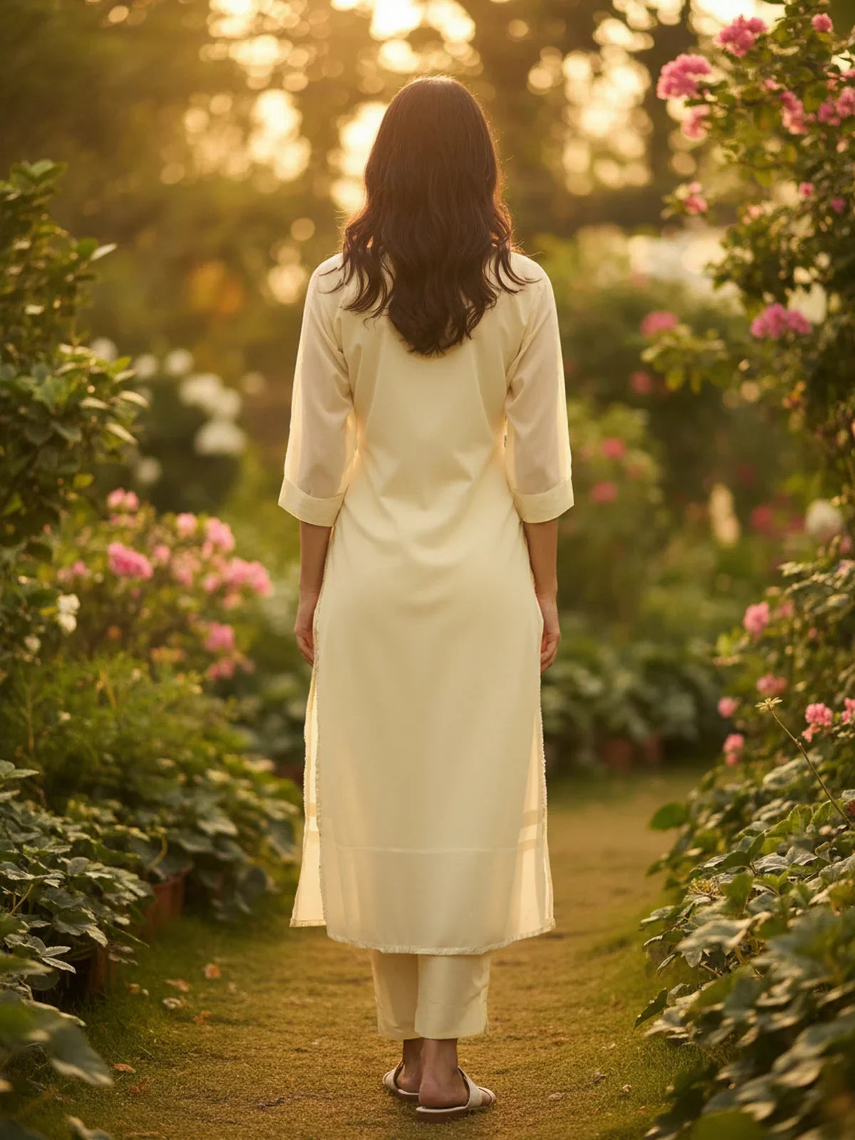 Buy Poly Viscose Embroidered Straight Calf Length Kurta-Off White