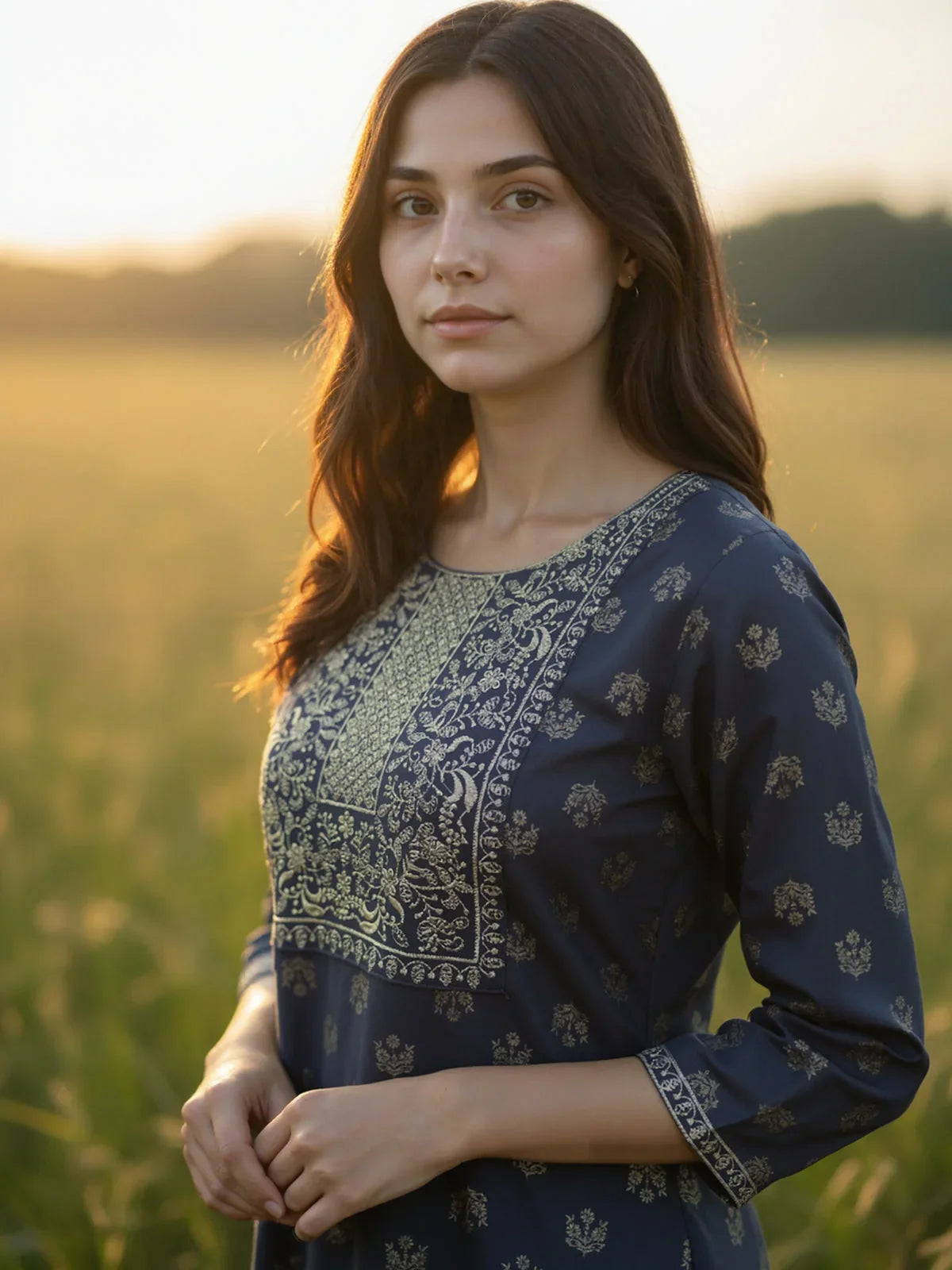 Buy Poly Viscose Embroidered Straight Calf Length Kurta-Dark Grey