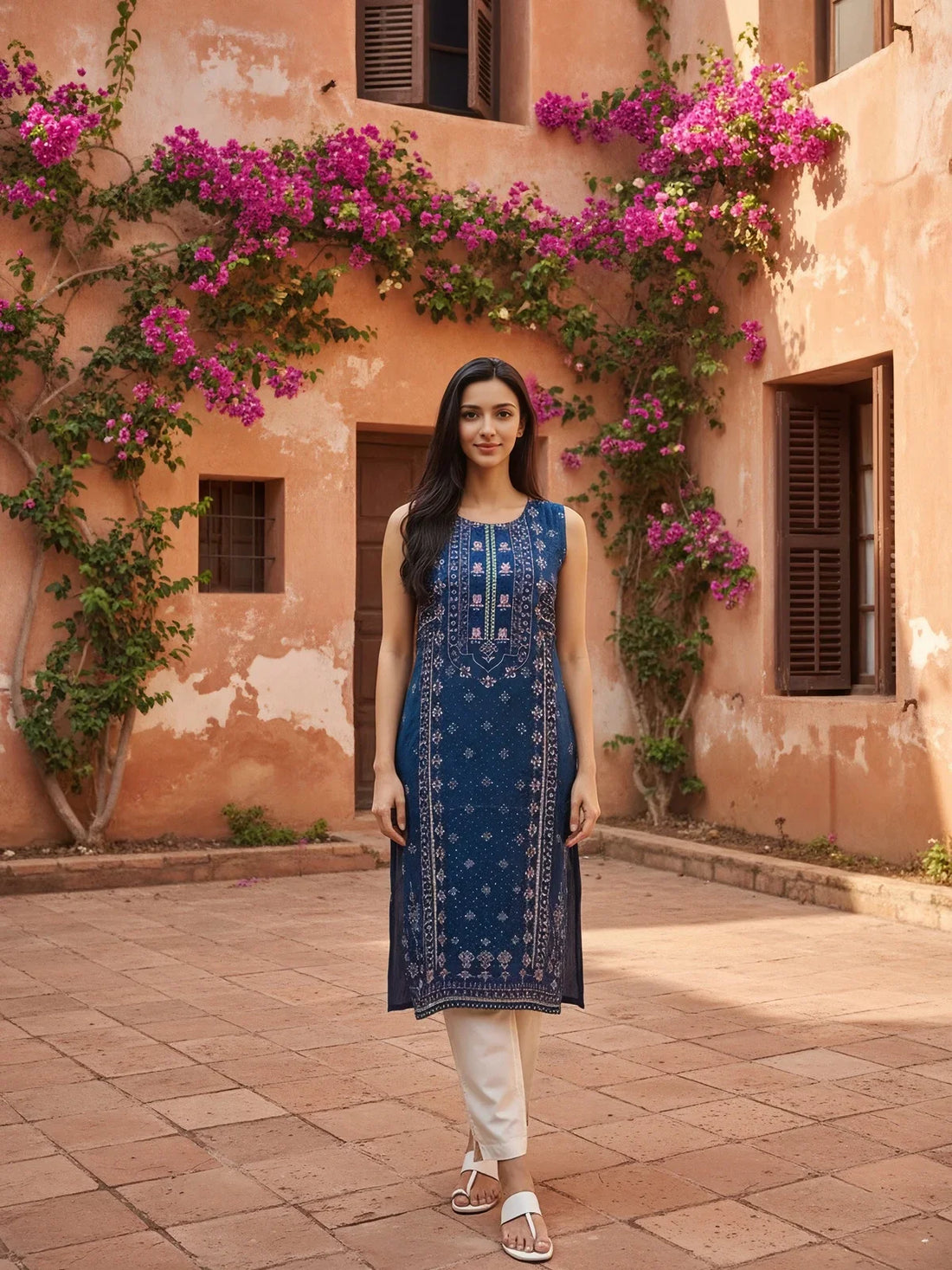 Buy Viscose Rayon Printed Straight Calf Length Kurta-Blue