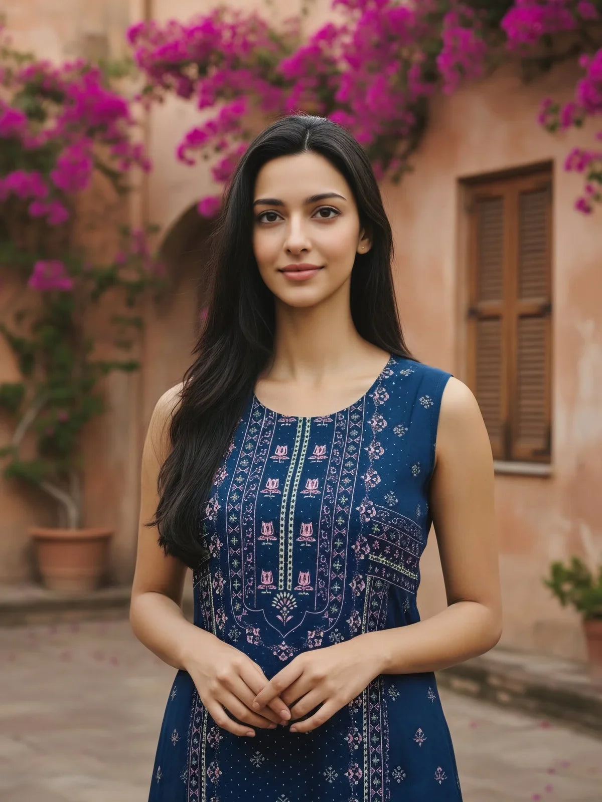 Buy Viscose Rayon Printed Straight Calf Length Kurta-Blue