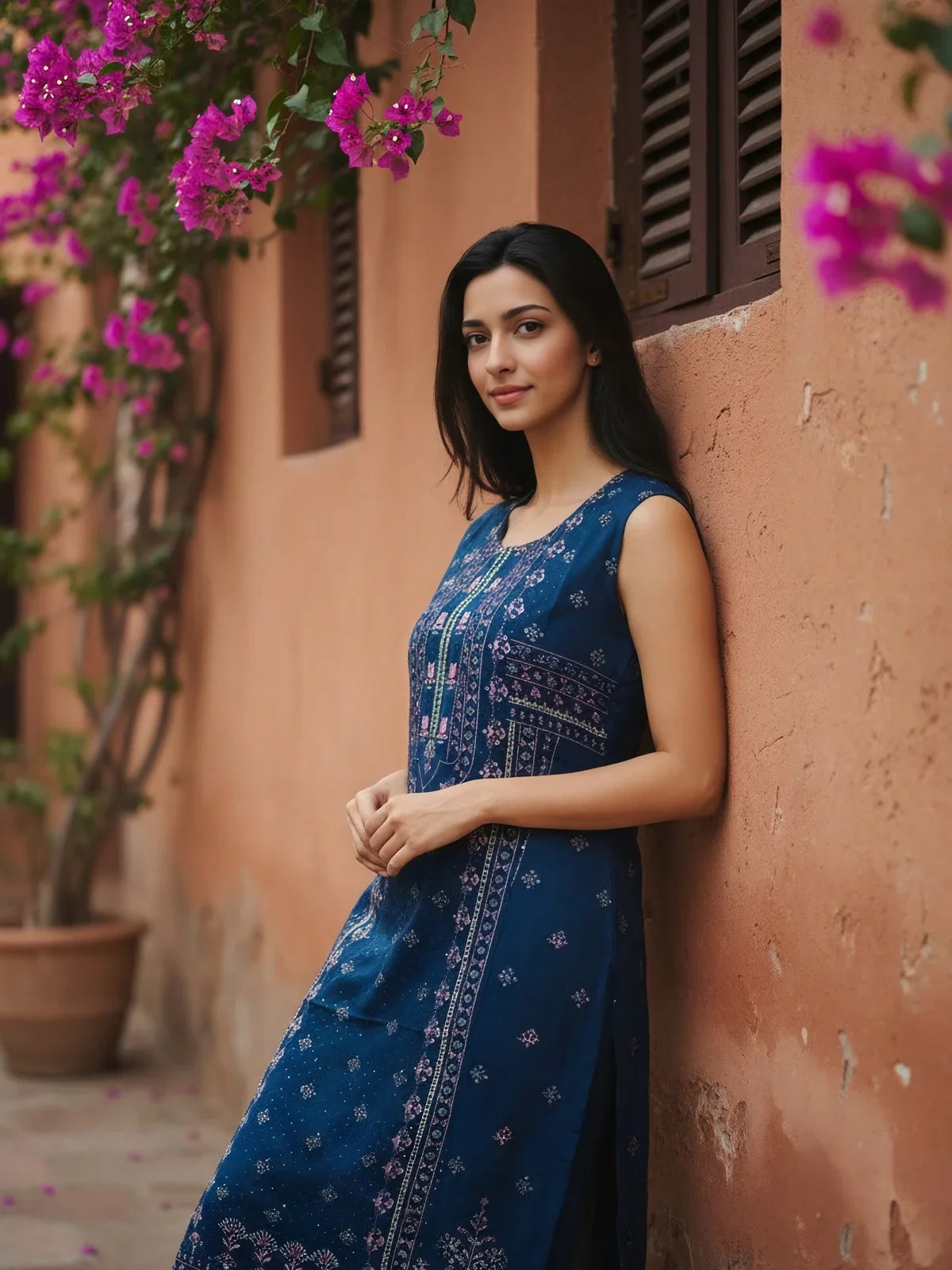 Buy Viscose Rayon Printed Straight Calf Length Kurta-Blue