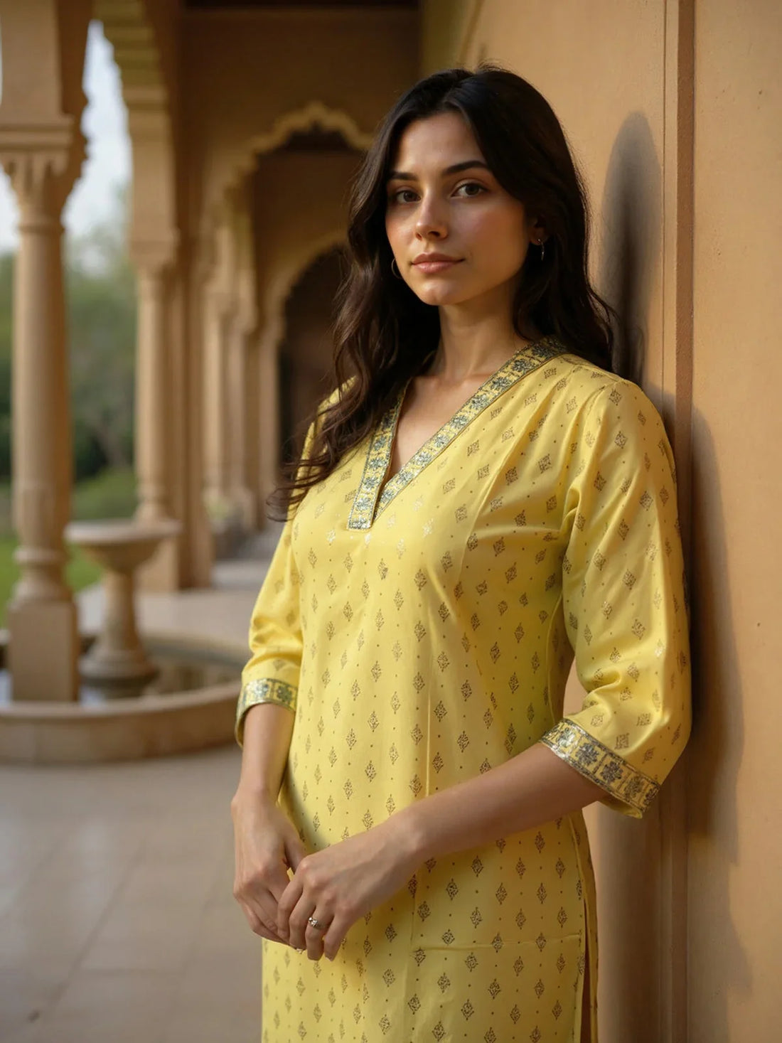 Buy Viscose Rayon Embroidered Straight Calf Length Kurta-Mustard