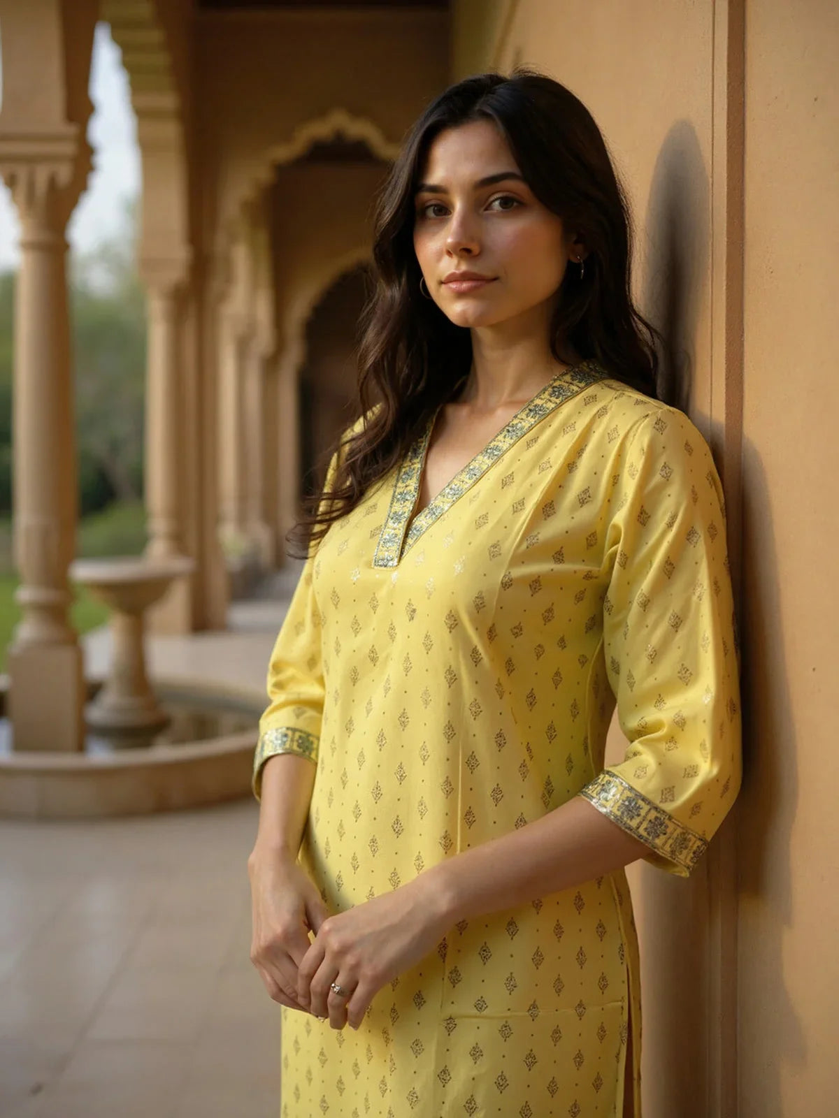 Buy Viscose Rayon Embroidered Straight Calf Length Kurta-Mustard