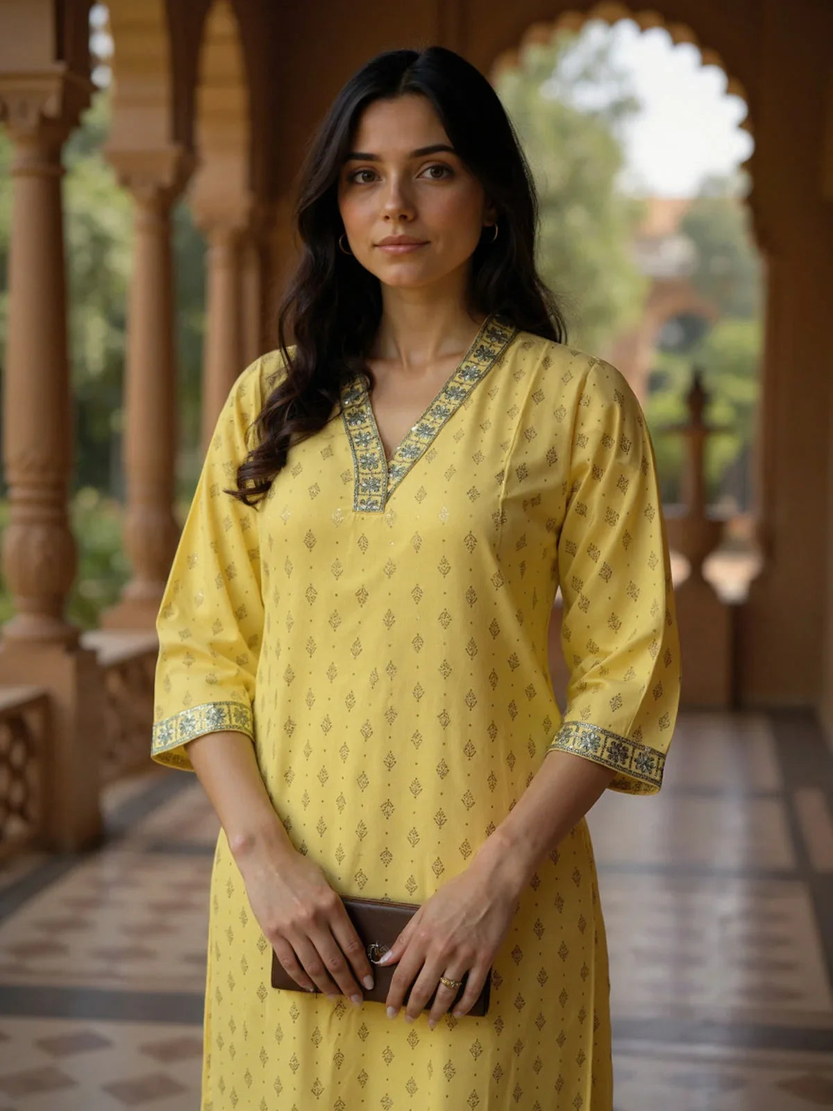 Buy Viscose Rayon Embroidered Straight Calf Length Kurta-Mustard