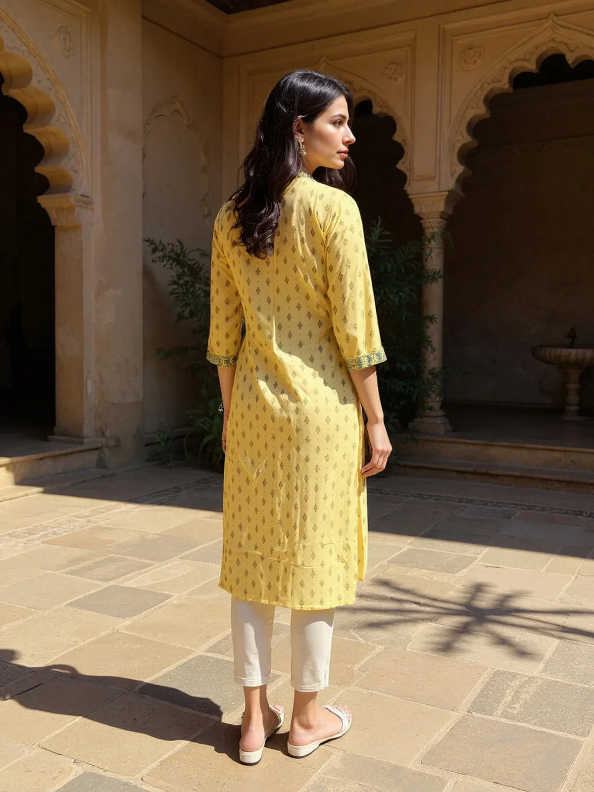 Buy Viscose Rayon Embroidered Straight Calf Length Kurta-Mustard