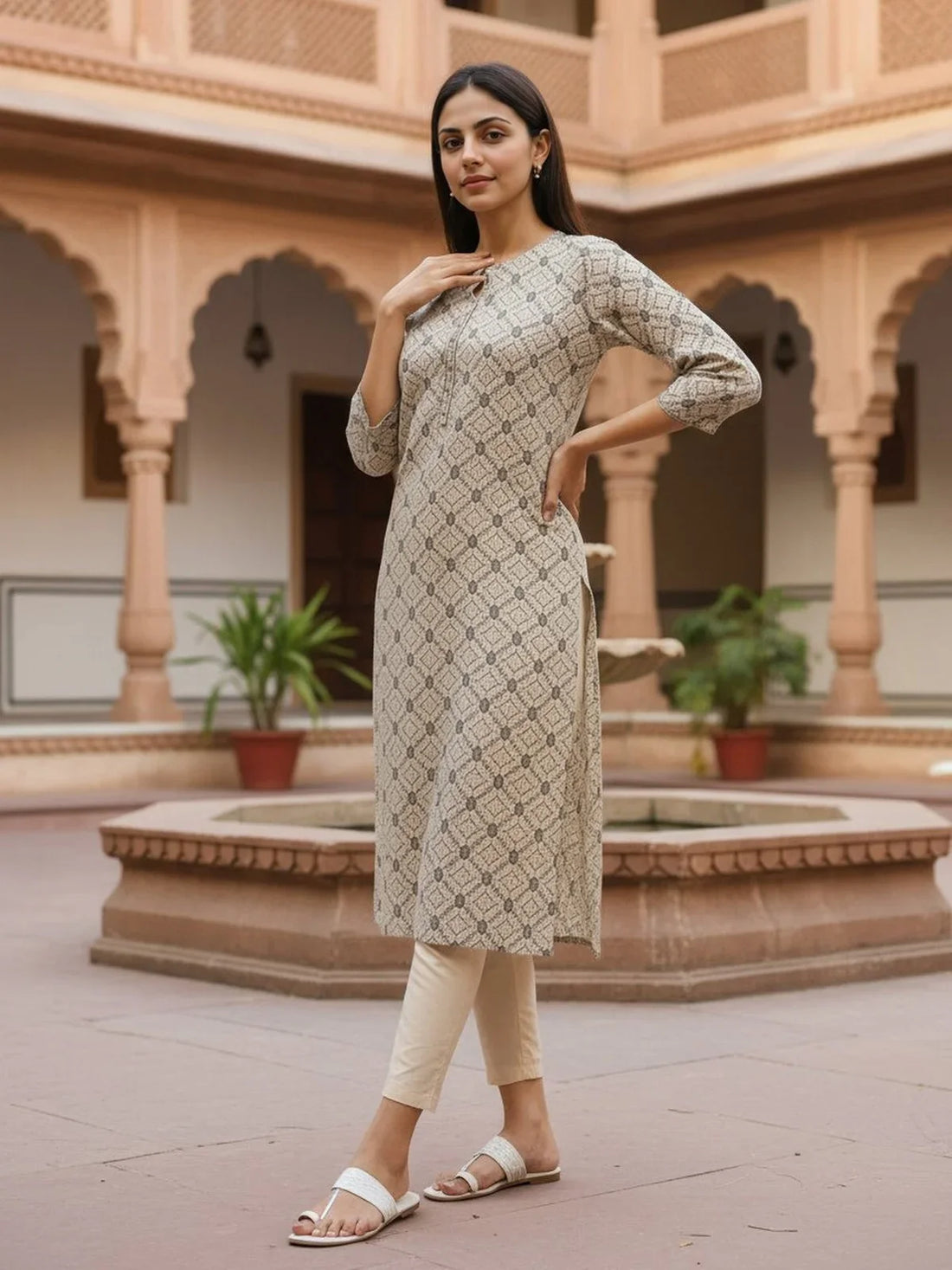 Buy Rayon Printed Straight Calf Length Kurta-Grey